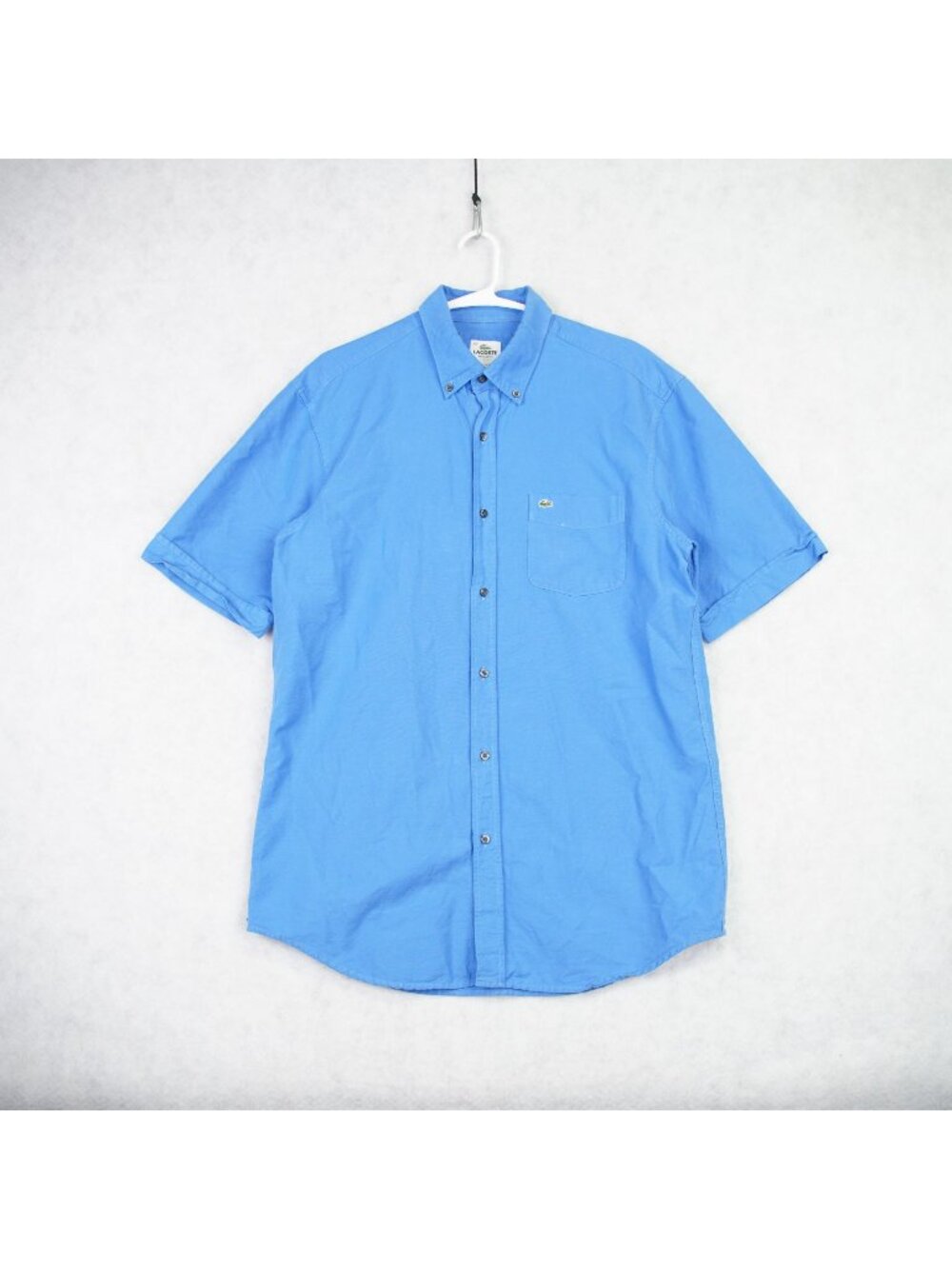Lacoste Mens Blue Button-Up Short Sleeve Shirt Iconic Logo Size 40 US L Casual